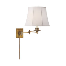 Load image into Gallery viewer, Triple Swing Arm Wall Light in Hand-Rubbed Antique Brass/Linen.
