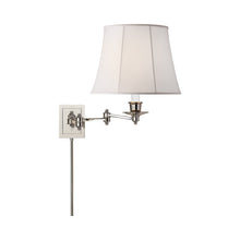 Load image into Gallery viewer, Triple Swing Arm Wall Light in Polished Nickel/Linen.
