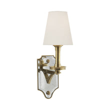 Load image into Gallery viewer, Verona Mirrored Wall Light in Hand-Rubbed Antique Brass/Linen.
