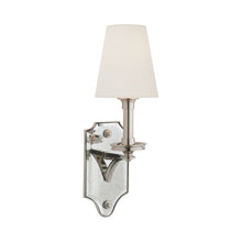 Load image into Gallery viewer, Verona Mirrored Wall Light in Polished Nickel/Linen.
