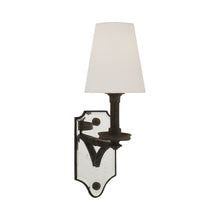 Load image into Gallery viewer, Verona Mirrored Wall Light in Weathered Iron/Linen.

