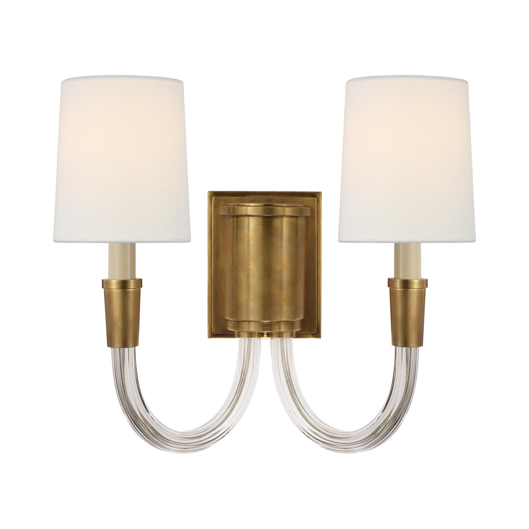 Vivian Double Wall Light in Hand-Rubbed Antique Brass/Linen.