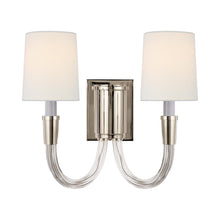 Load image into Gallery viewer, Vivian Double Wall Light in Polished Nickel/Linen.
