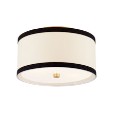 Load image into Gallery viewer, Walker Flush Mount Ceiling Light in Gild/Cream Linen/Black Linen Trim (Small).
