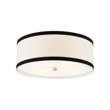 Load image into Gallery viewer, Walker Flush Mount Ceiling Light in Gild/Cream Linen/Black Linen Trim (Medium).
