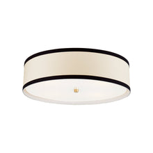 Load image into Gallery viewer, Walker Flush Mount Ceiling Light in Gild/Cream Linen/Black Linen Trim (Large).
