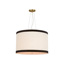 Load image into Gallery viewer, Walker LED Pendant Light in Gild/Cream Linen/Black Linen Trim (Medium).
