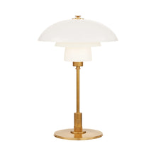 Load image into Gallery viewer, Whitman Desk Lamp in Hand-Rubbed Antique Brass/White Glass.
