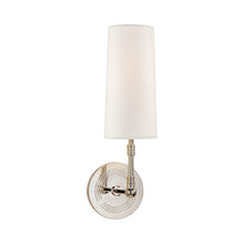 Load image into Gallery viewer, Ziyi Wall Light in Polished Nickel/Linen.
