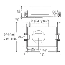 Load image into Gallery viewer, Volta 2 Inch Square Invisible Trim New Construction Recessed Housing - line drawing.
