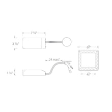 Load image into Gallery viewer, Volta 4.5 Inch Square Remodel Trimless Recessed Housing - line drawing.
